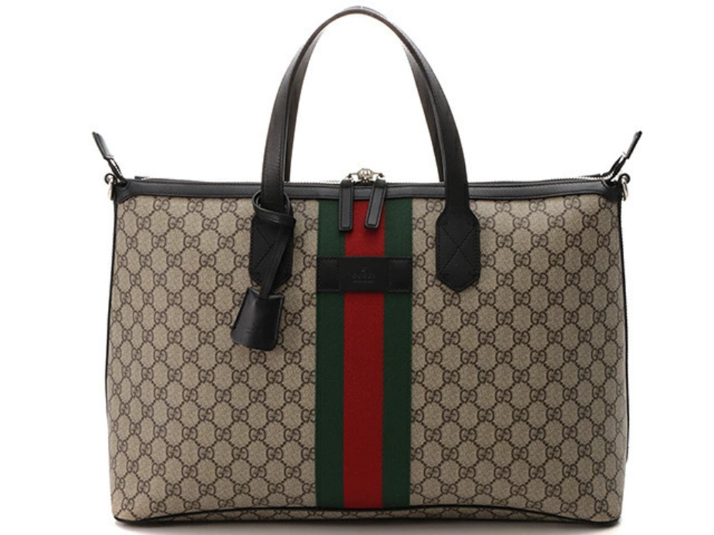 Gucci GG Supreme Shoulder Bag Beige Cream Black SJ